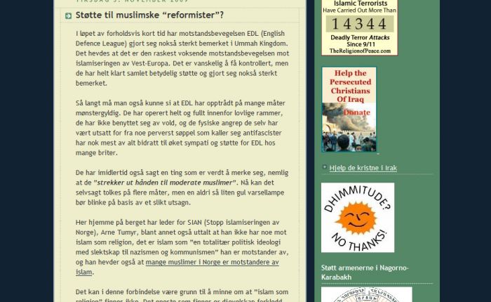 Nettstedet Antijhad tillegger SIANs leder Arne Tumyr feilaktige meninger. (Foto: SIAN)