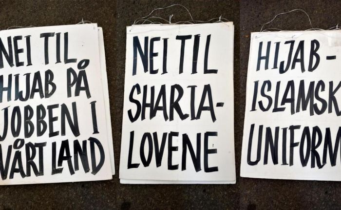Disse plakatene sensurerte Arendalsuka bort. De var ikke akseptable - er det ytringsrihet? (Foto: Agderposten)