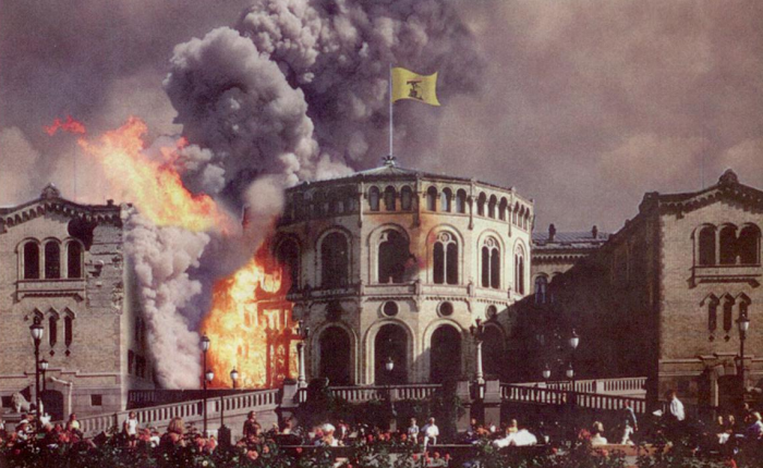 Regjeringens Endlösung. Shariafolkets flagg over Stortinget.